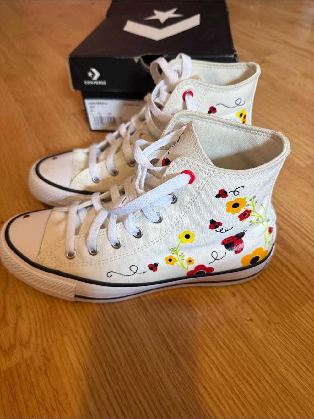 Converse Kids' White High-Top Sneakers with Floral & Ladybug Print
